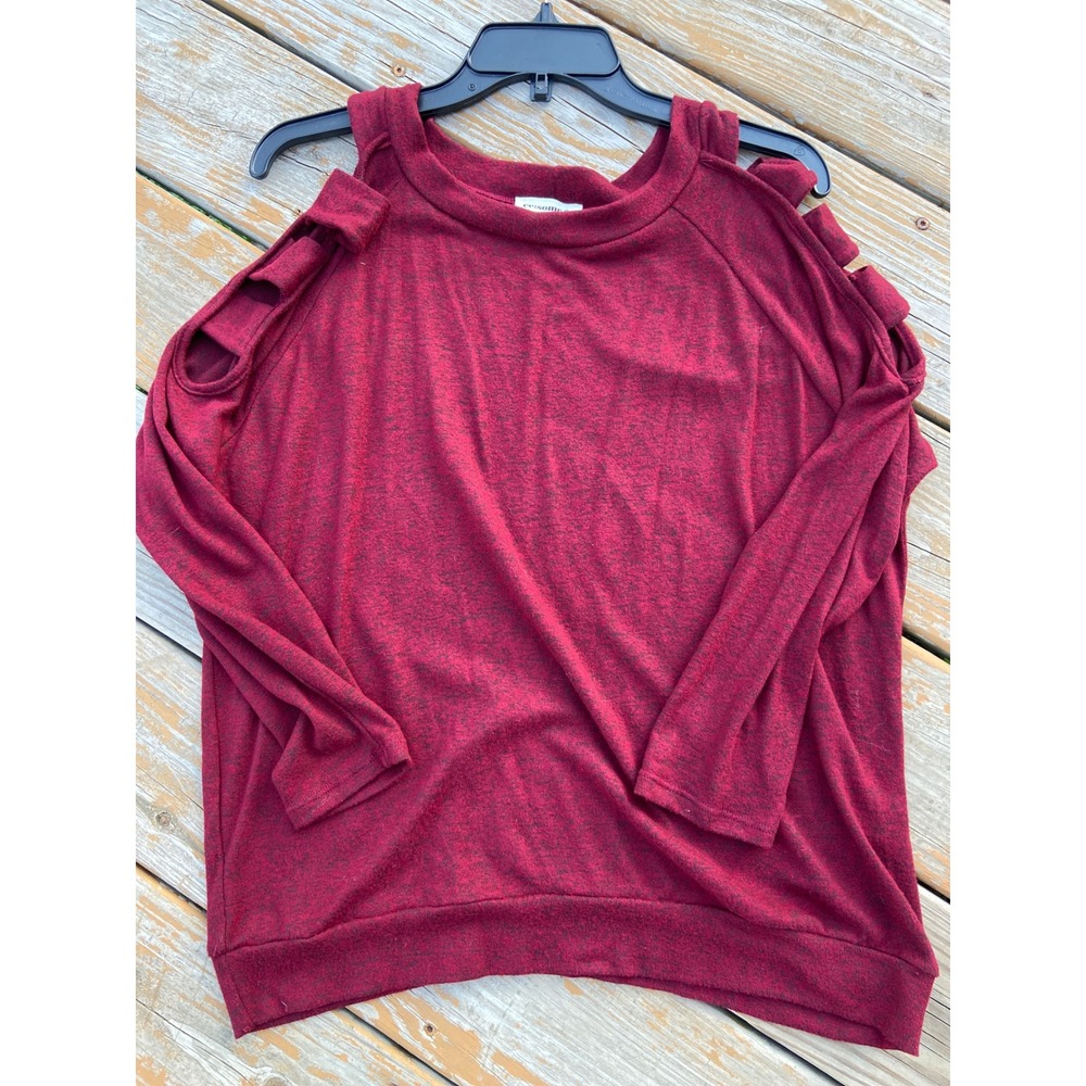 Ee:some Burgundy Heather Cold Shoulder Ladder Cut Long Sleeve Sweater Small